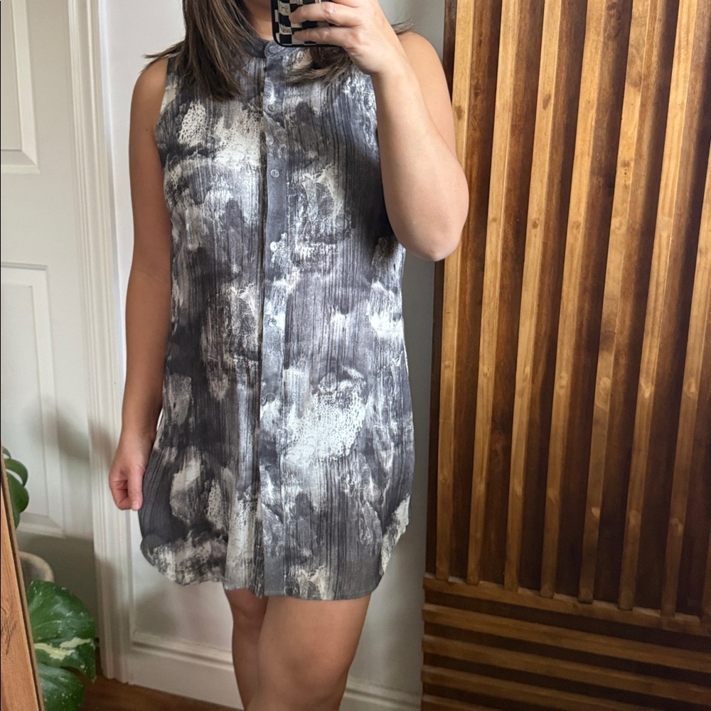 Eileen Fisher 100% Silk Marled Grey Shirtdress. XS run big - Picture 7 of 9